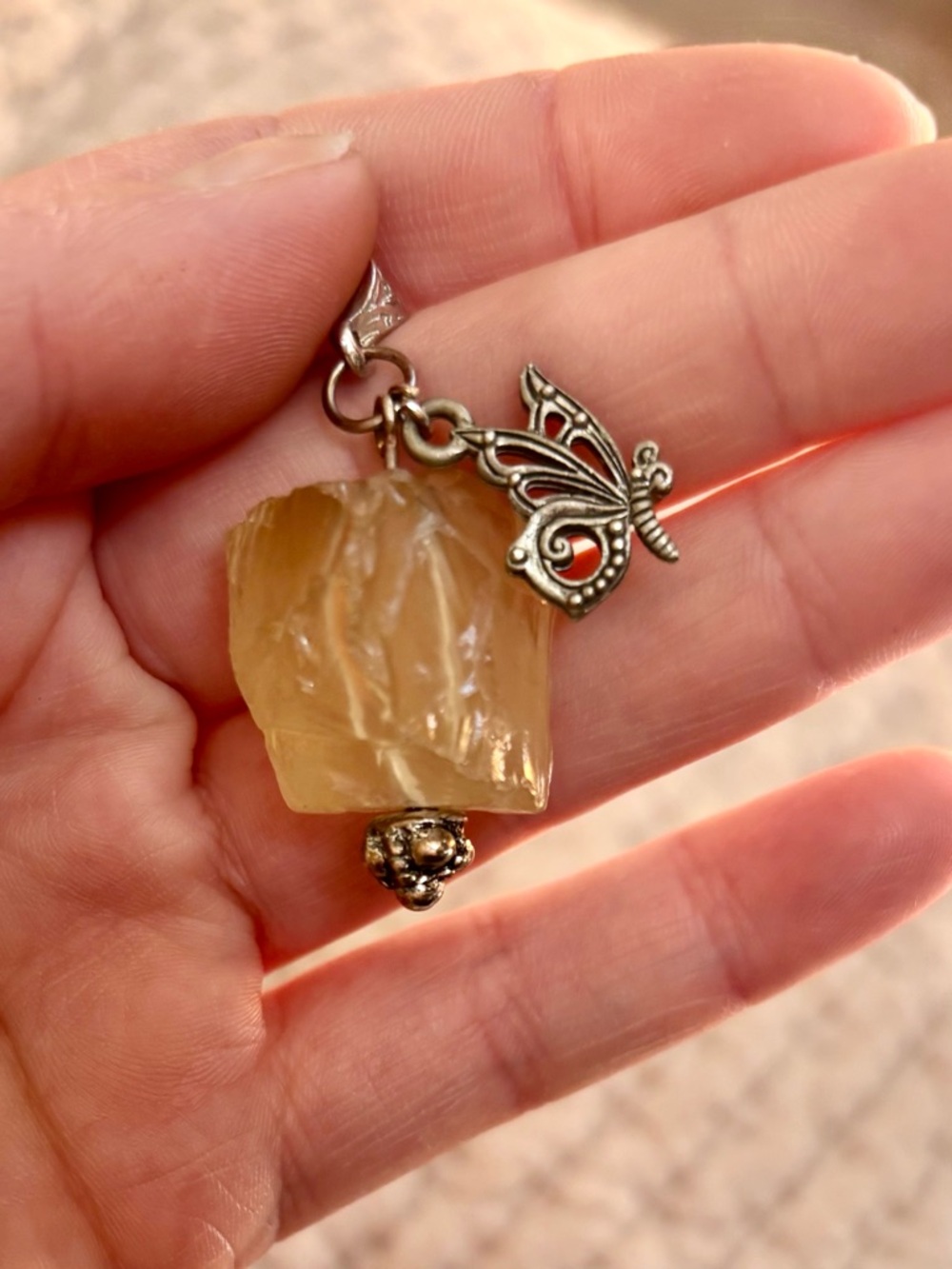 Butterfly Charm Pendant with Citrine Stone - Women Jewelry